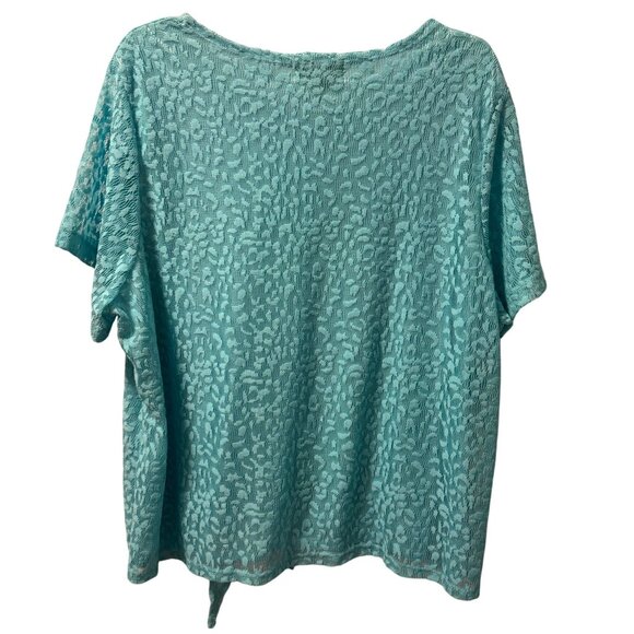 C.D. Daniels 2X Turquoise Short Sleeve Tie-Front Top blouse - Picture 5 of 12